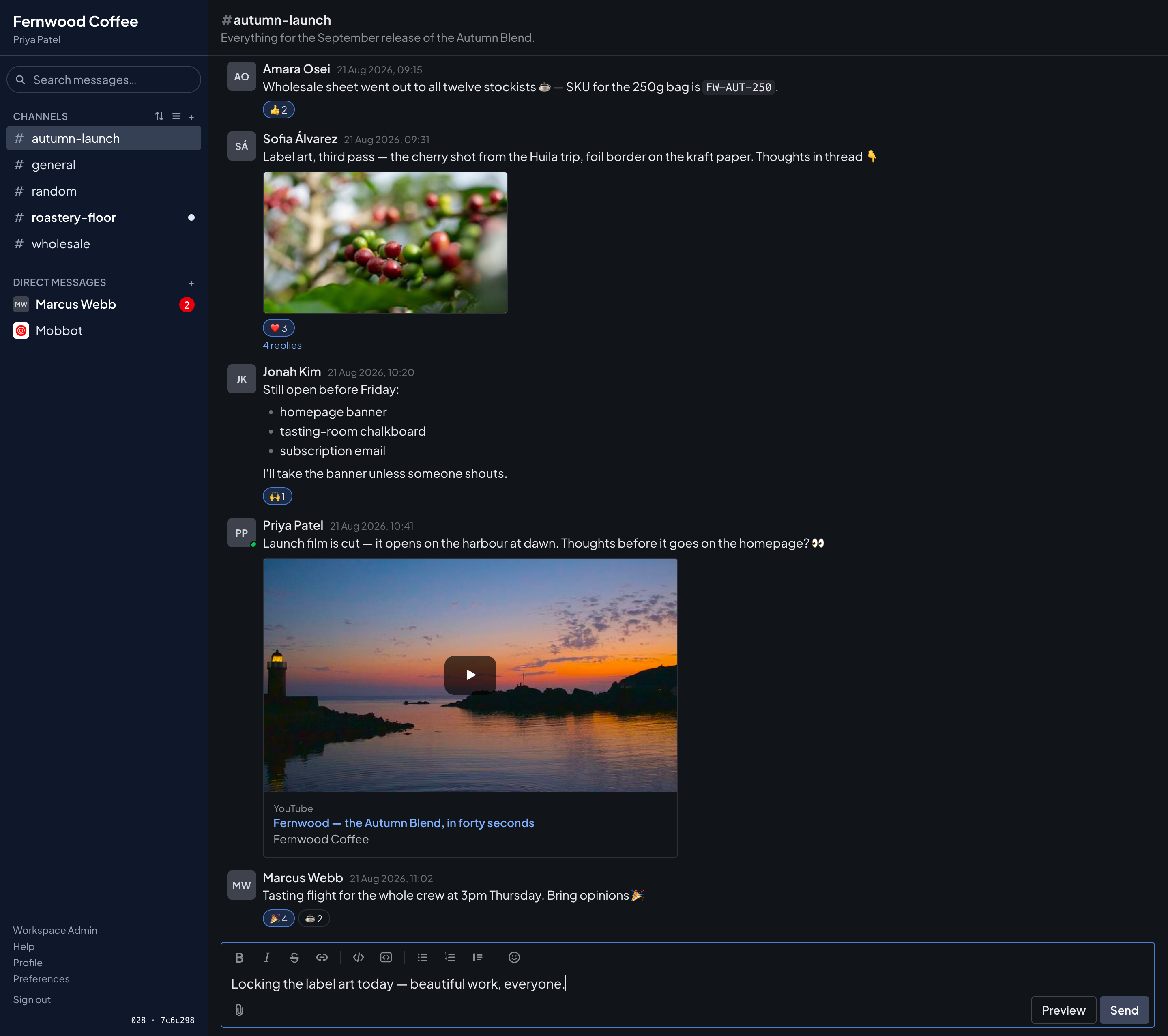 The same channel in the Dark theme.