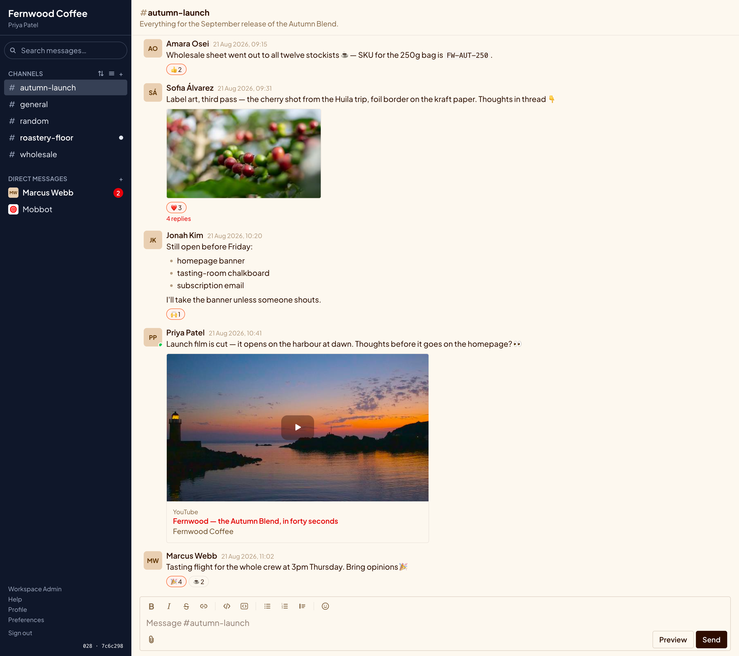 The same channel in the Sandstone theme: warm paper tones against the slate sidebar.